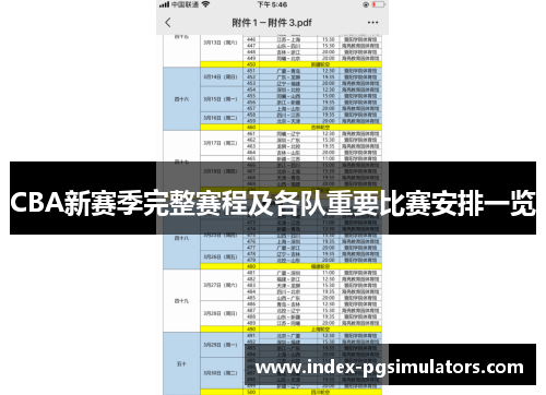 CBA新赛季完整赛程及各队重要比赛安排一览